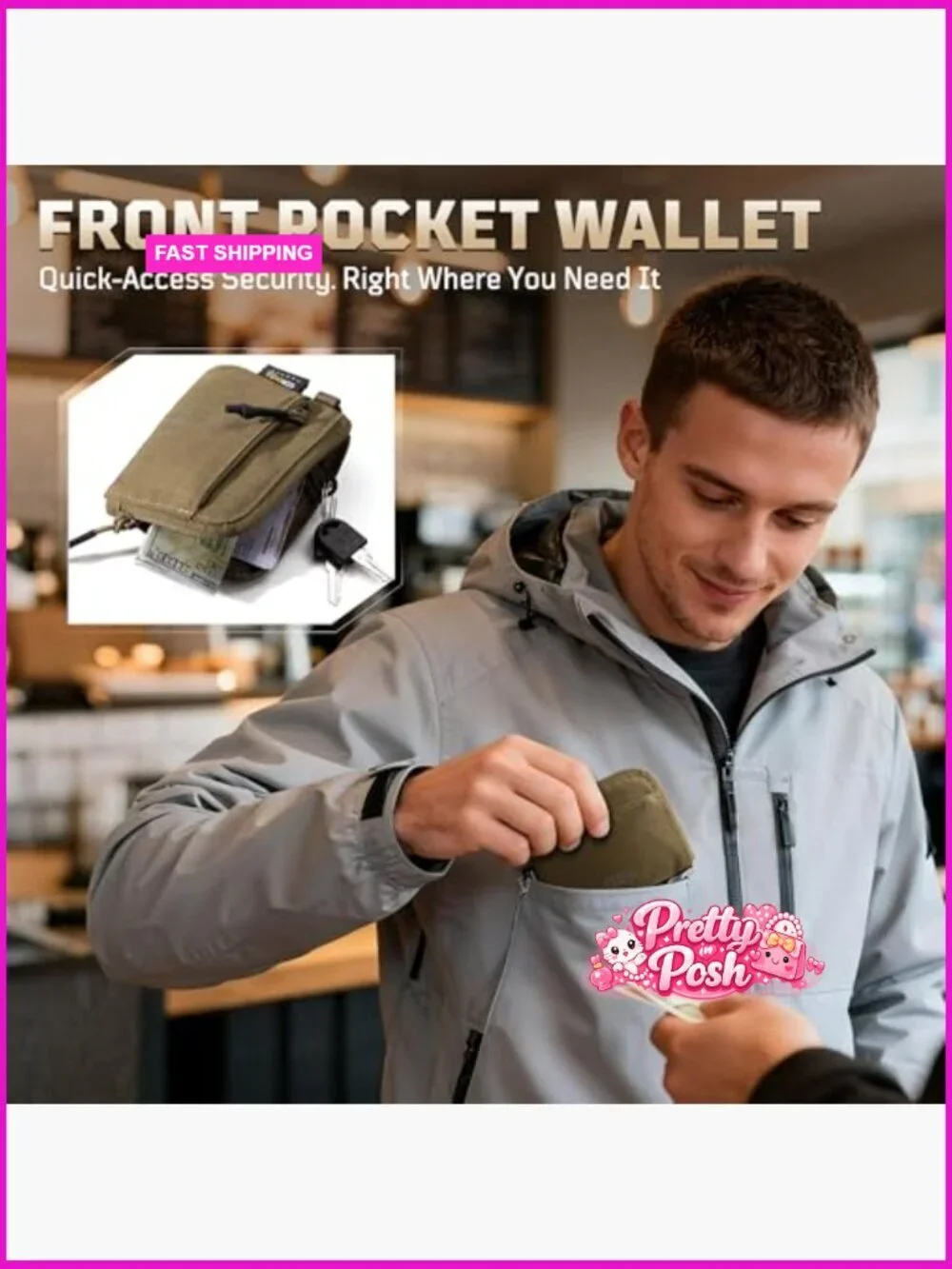 500D CORDURA Slim Minimalist Coin Purse with Zipper, Tactical ID Holder